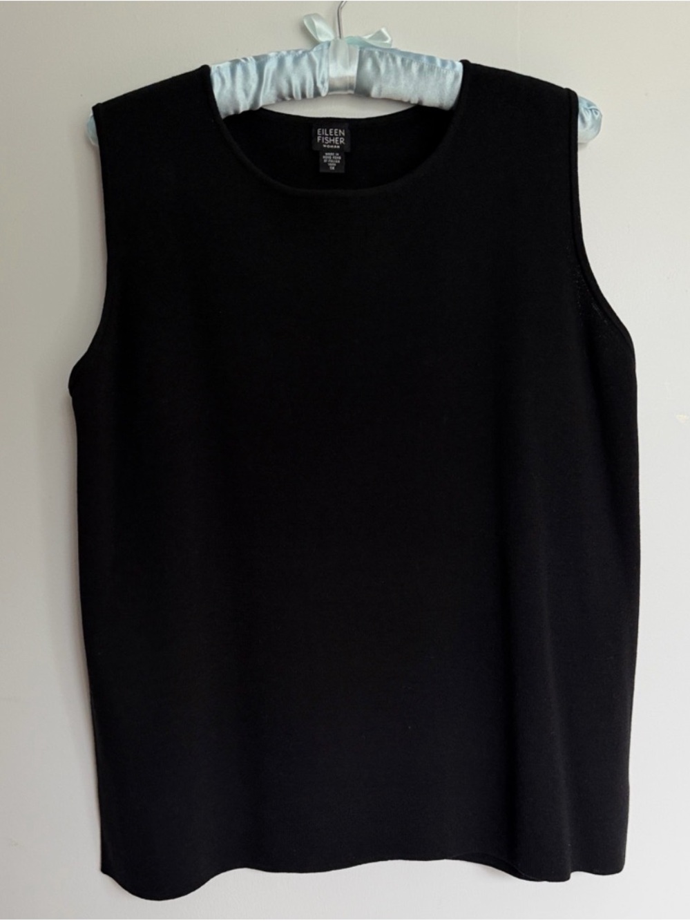 Eileen Fisher Women’s Top Tank Crewneck Knit 100% Wool Italian Yarn Black Ital